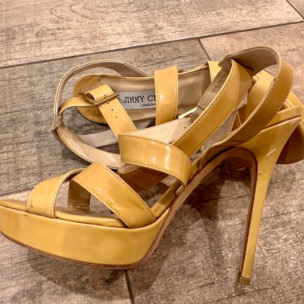 Jimmy Choo Tan Nude Strappy High Heel Sandals Platform High Stiletto Designer - Picture 10 of 11